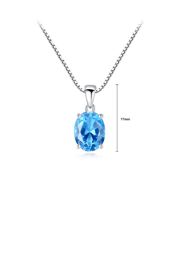 925 Sterling Silver Simple Fashion Geometric Oval Blue Cubic Zirconia Pendant with Necklace - Luxurious Look