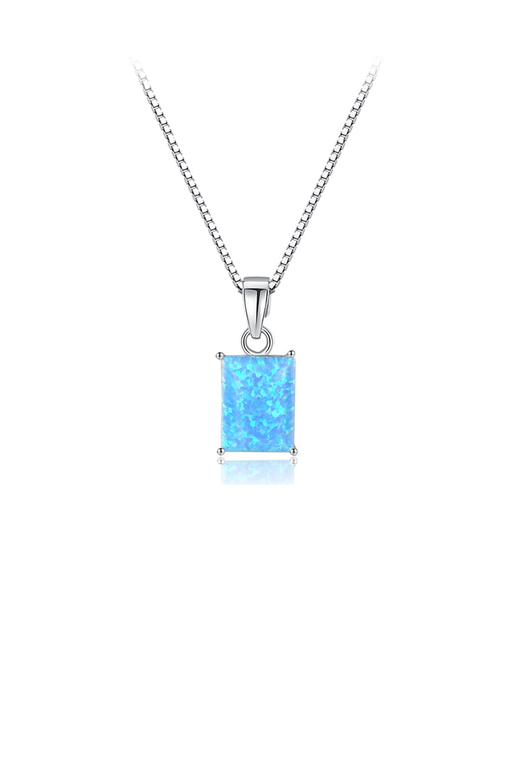 925 Sterling Silver Simple Fashion Geometric Blue Imitation Opal Pendant with Necklace