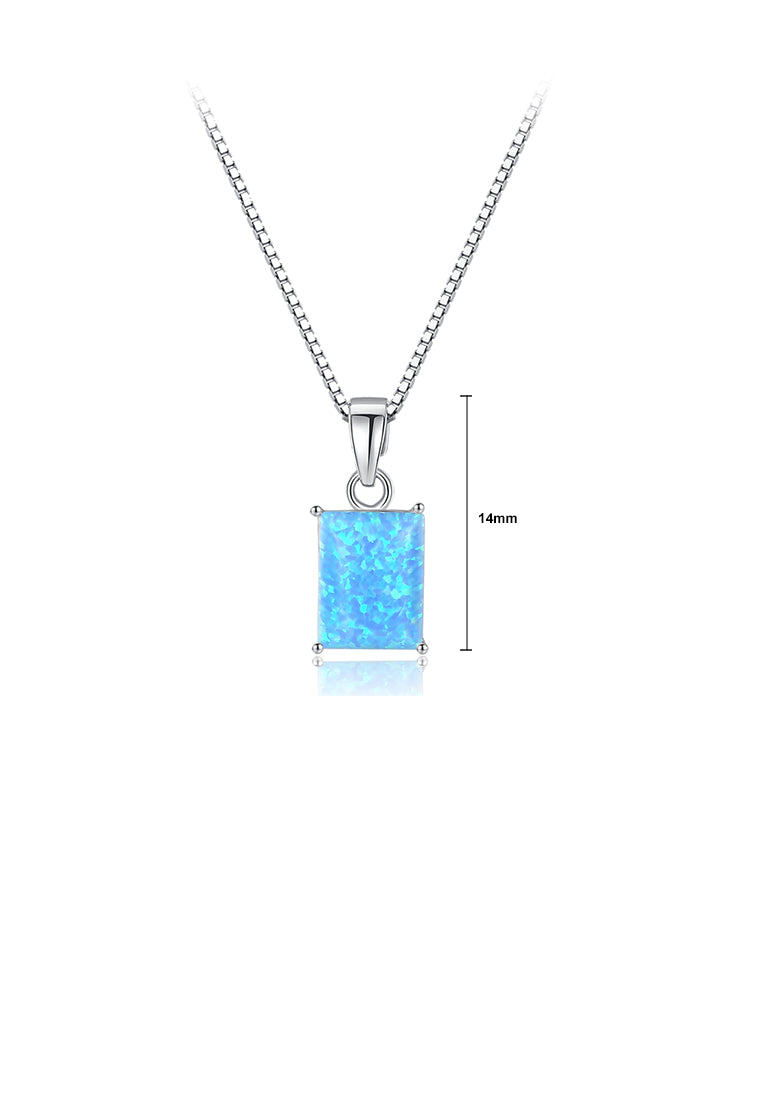 925 Sterling Silver Simple Fashion Geometric Blue Imitation Opal Pendant with Necklace