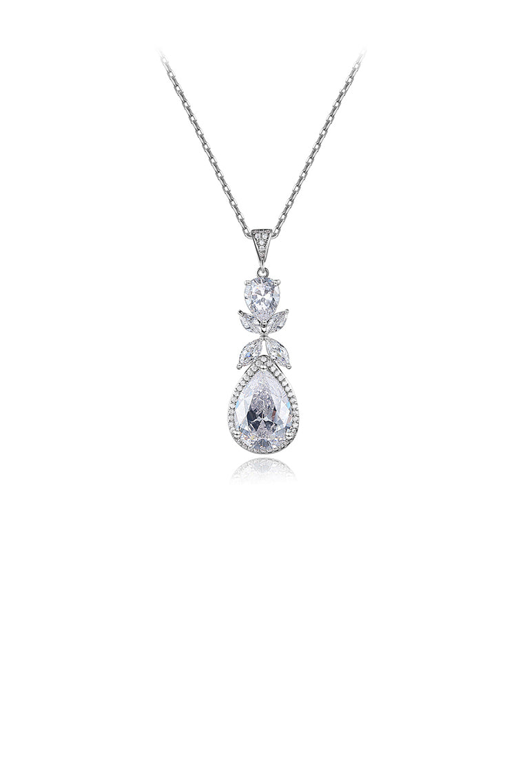 Fashion and Elegant Flower Water Drop Pendant with Cubic Zirconia and Necklace - Luxurious Look