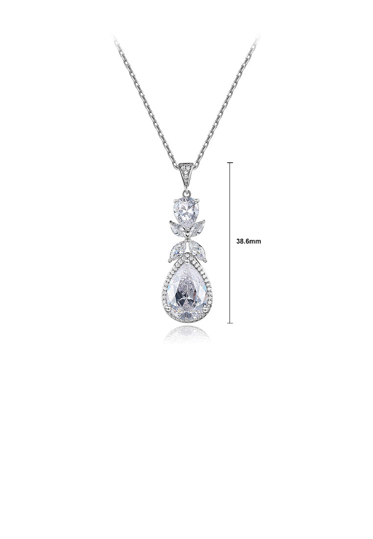 Fashion and Elegant Flower Water Drop Pendant with Cubic Zirconia and Necklace - Luxurious Look