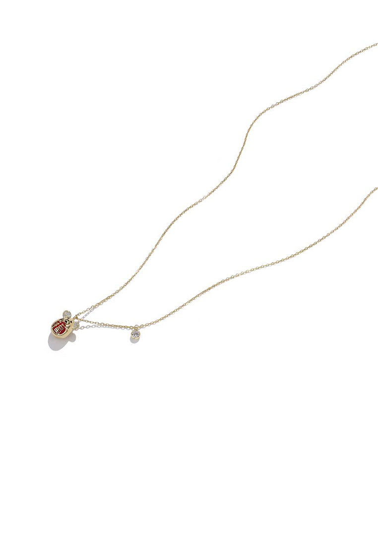 925 Sterling Silver Plated Gold Fashion Cute Mouse Pendant with Cubic Zircon and Necklace