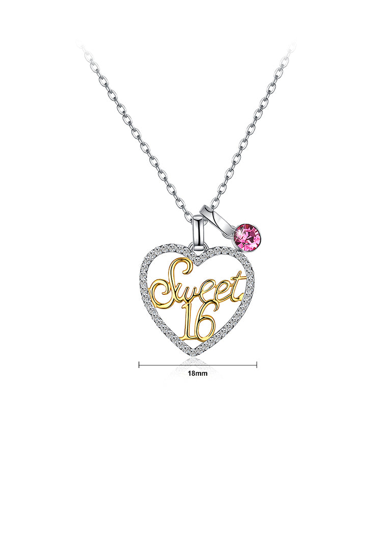 925 Sterling Silver Heart Pendant with White Austrian Element Crystal and Necklace