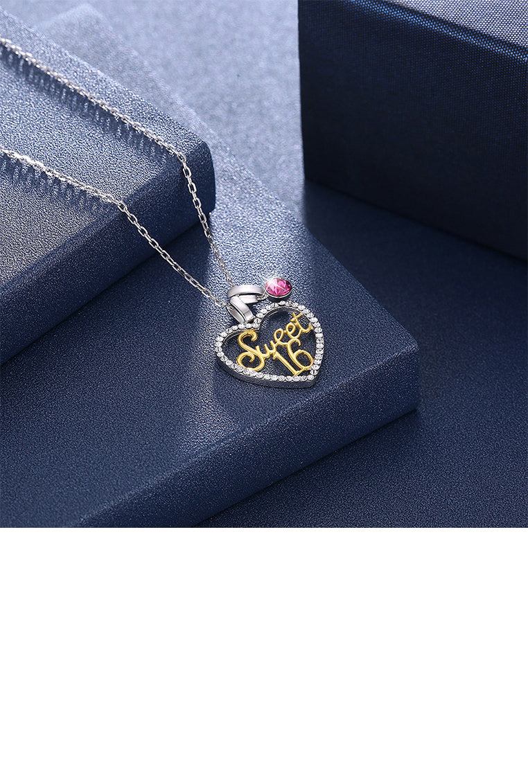 925 Sterling Silver Heart Pendant with White Austrian Element Crystal and Necklace