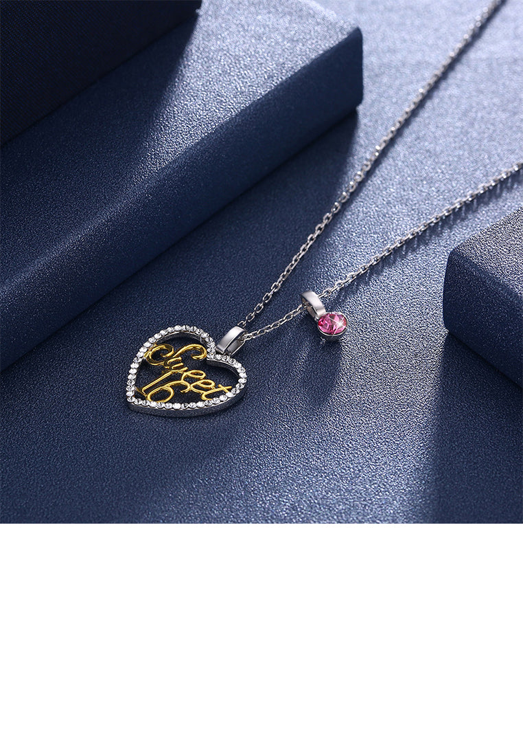 925 Sterling Silver Heart Pendant with White Austrian Element Crystal and Necklace