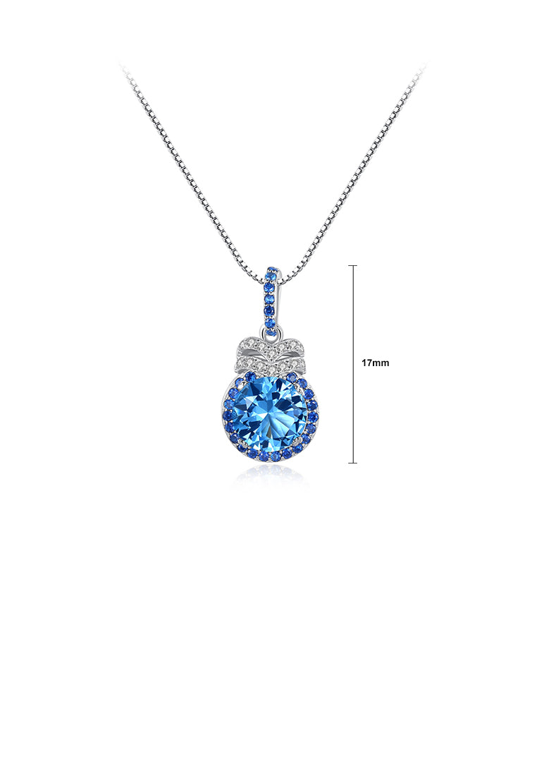 925 Sterling Silver Simple and Fashion Geometric Round Blue Cubic Zirconia Pendant with Necklace - Luxurious Look