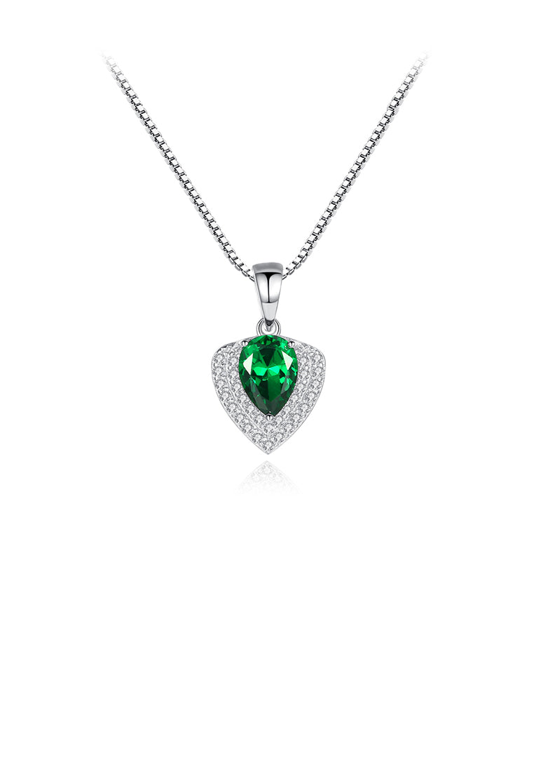 925 Sterling Silver Fashion Geometric Triangle Pendant with Green Cubic Zirconia and Necklace - Luxurious Look