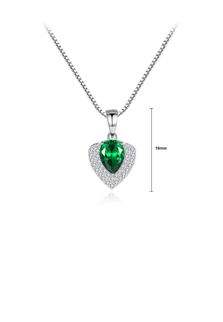 925 Sterling Silver Fashion Geometric Triangle Pendant with Green Cubic Zirconia and Necklace - Luxurious Look