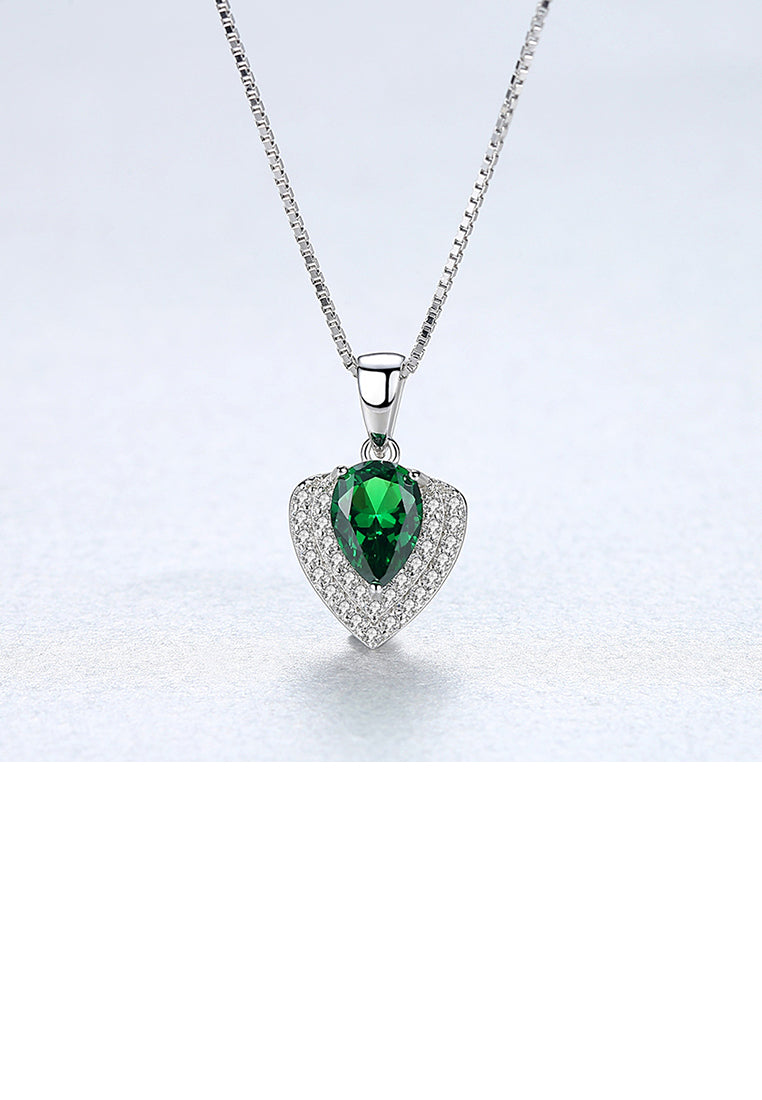 925 Sterling Silver Fashion Geometric Triangle Pendant with Green Cubic Zirconia and Necklace - Luxurious Look