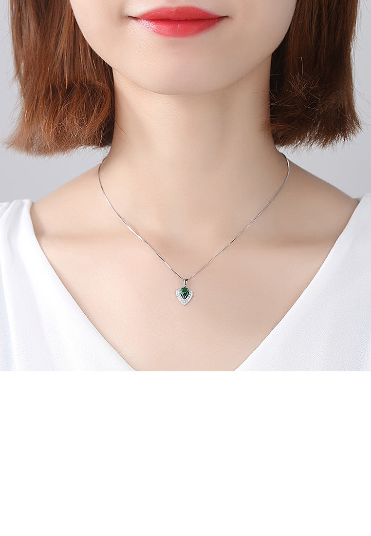 925 Sterling Silver Fashion Geometric Triangle Pendant with Green Cubic Zirconia and Necklace - Luxurious Look