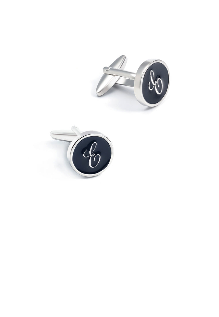 Fashion Simple English Alphabet E Black Geometric Round Cufflinks