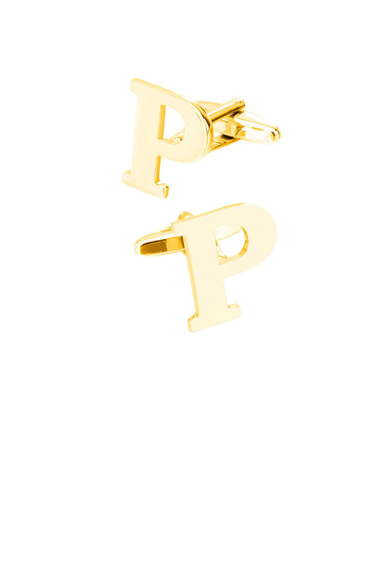 Simple Personality Plated Gold English Alphabet P Cufflinks