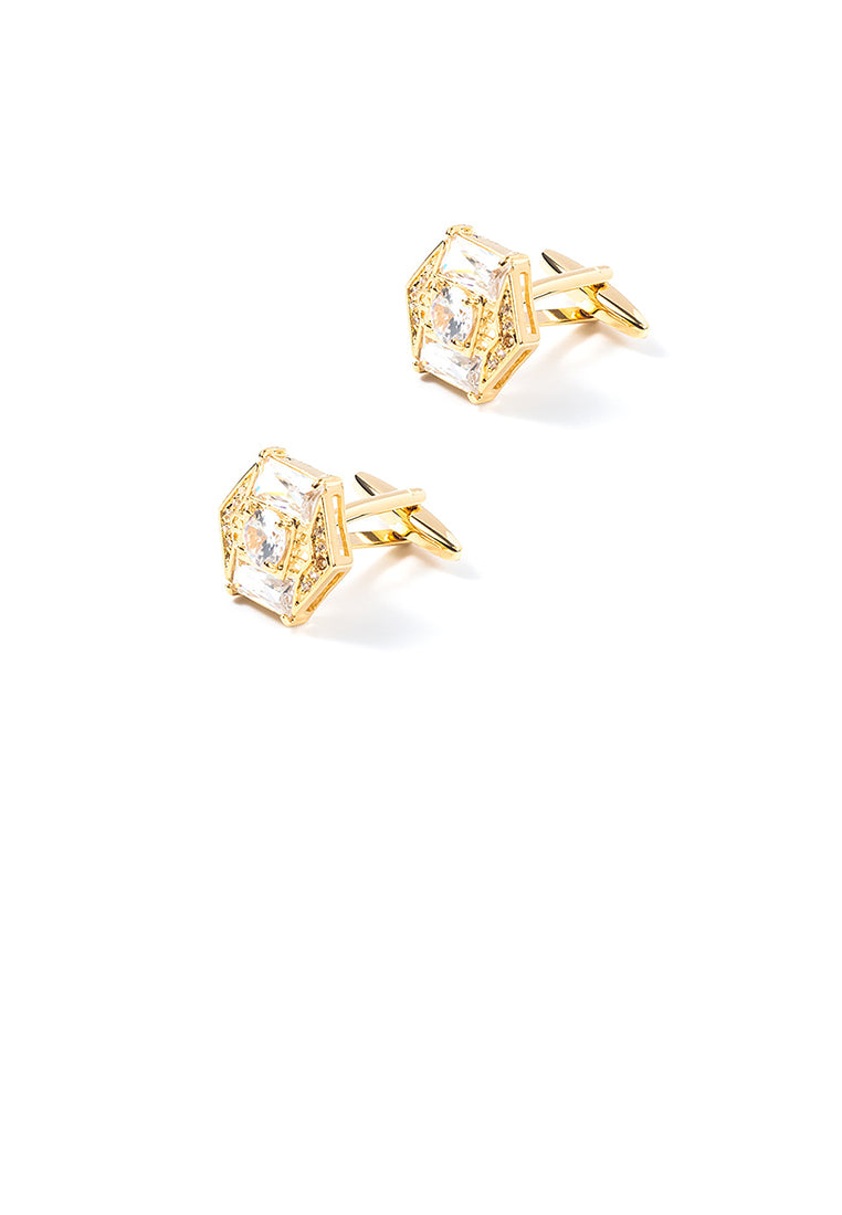 Fashion and Simple Plated Gold Geometric Diamond Cufflinks with Cubic Zirconia - Luxurious Look