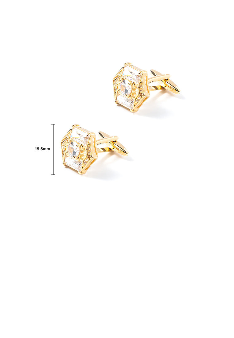 Fashion and Simple Plated Gold Geometric Diamond Cufflinks with Cubic Zirconia - Luxurious Look