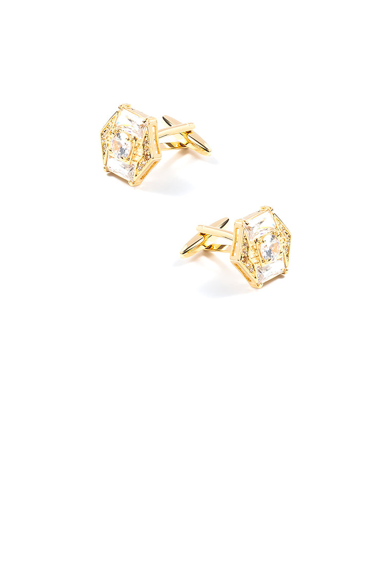Fashion and Simple Plated Gold Geometric Diamond Cufflinks with Cubic Zirconia - Luxurious Look