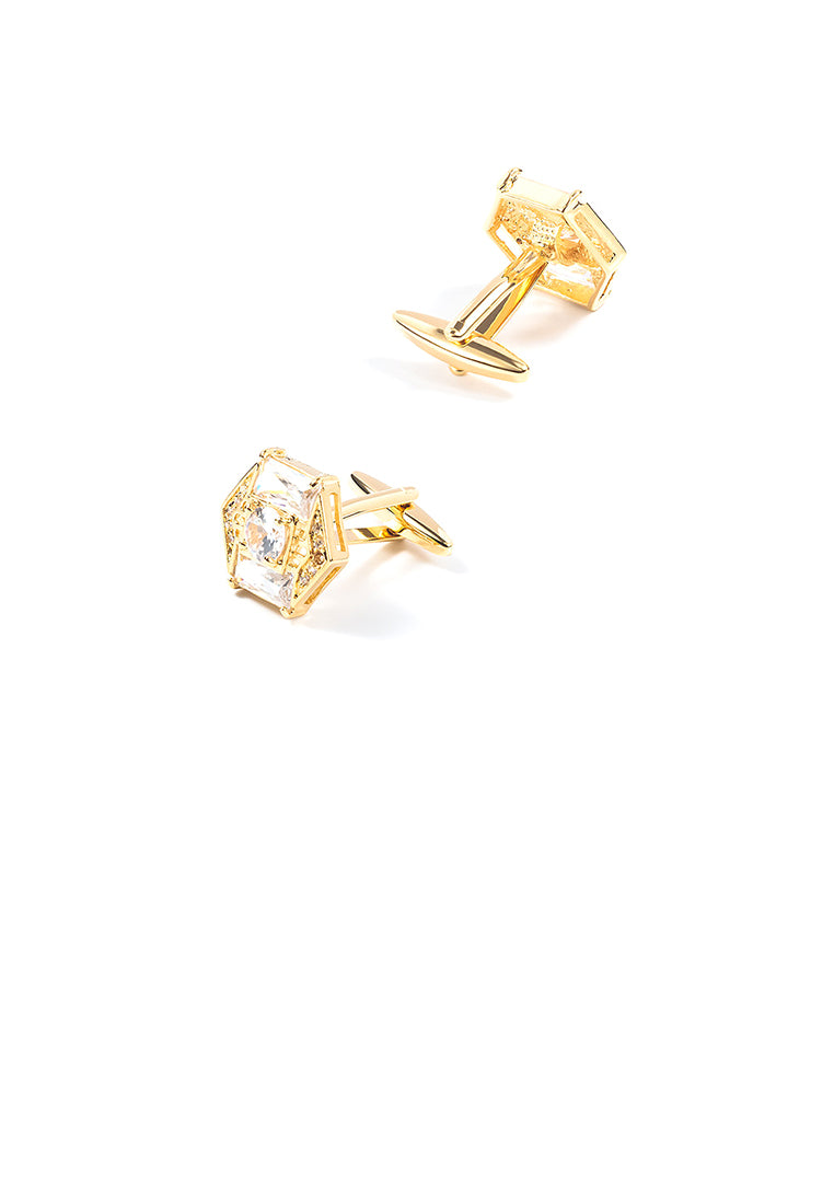 Fashion and Simple Plated Gold Geometric Diamond Cufflinks with Cubic Zirconia - Luxurious Look