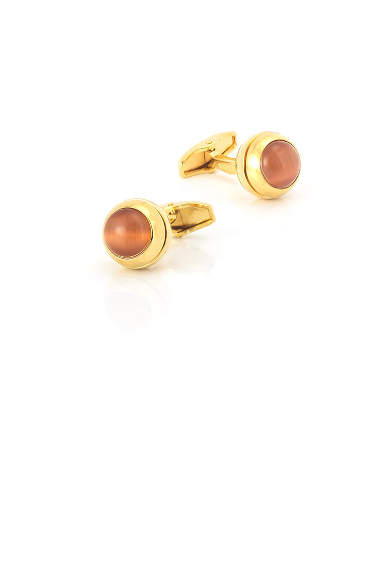 Fashion and Simple Plated Gold Geometric Circle Imitation Opal Cufflinks