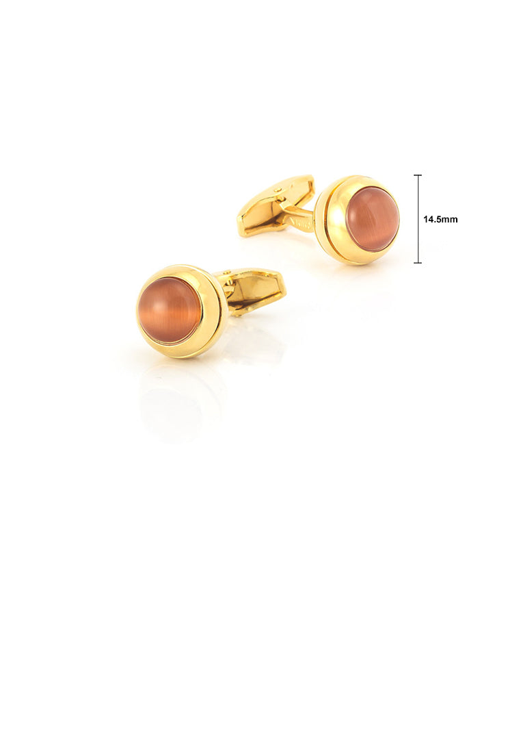 Fashion and Simple Plated Gold Geometric Circle Imitation Opal Cufflinks