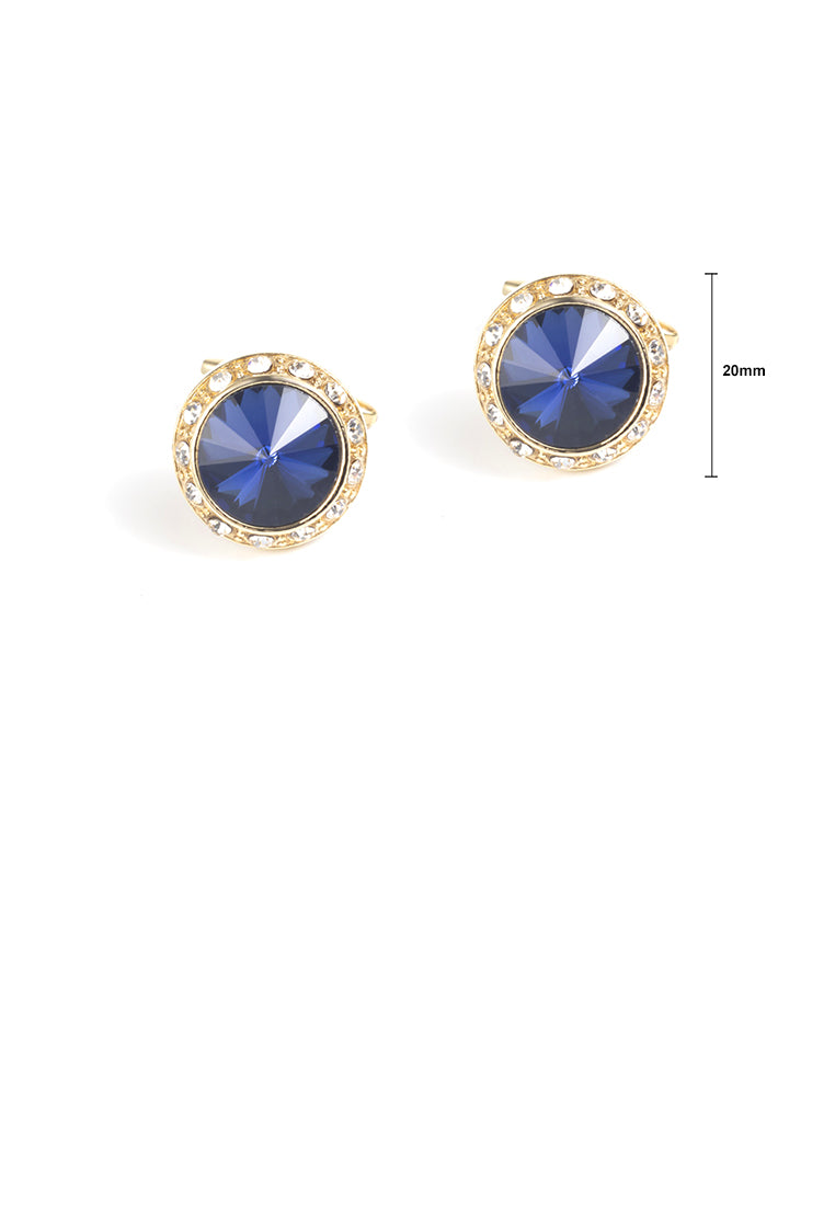 Fashion Simple Plated Gold Geometric Round Cufflinks with Blue Cubic Zirconia - Luxurious Look