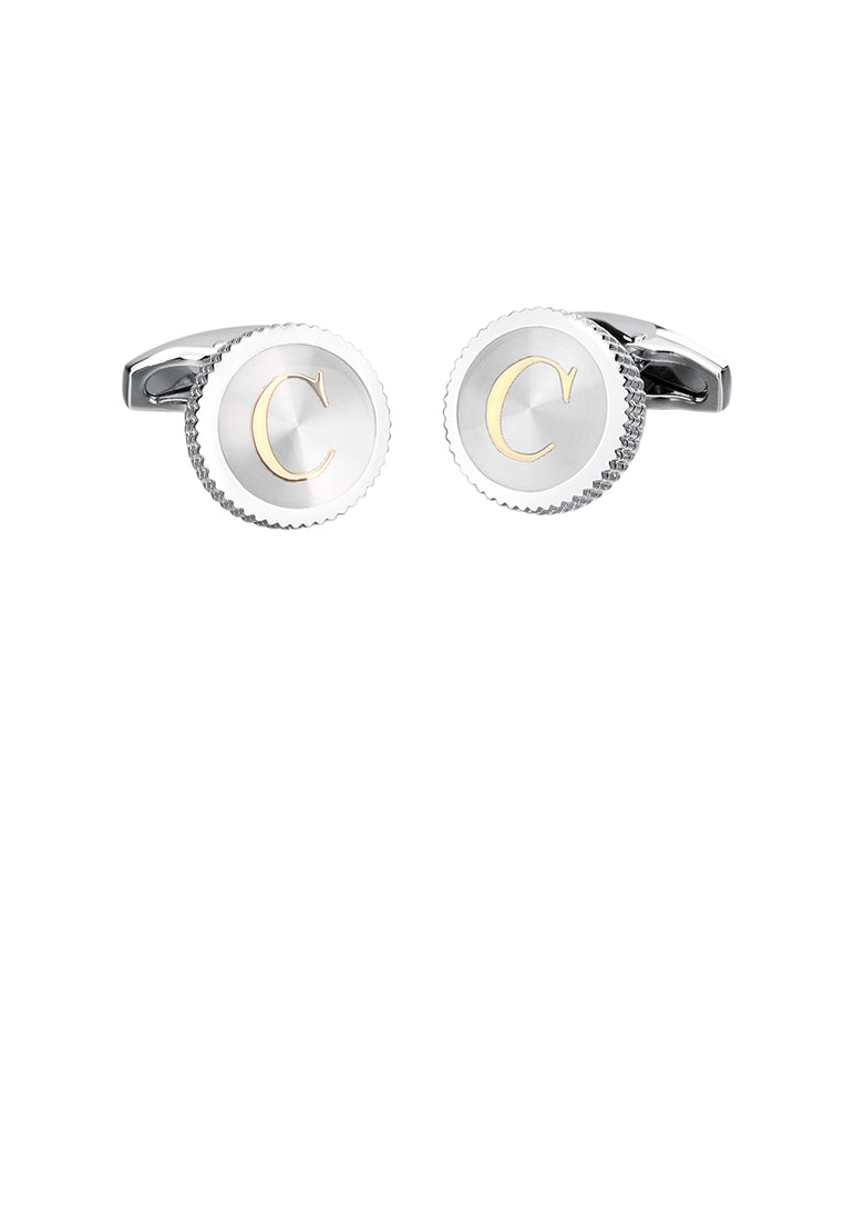 Fashion Simple English Alphabet C Round Cufflinks