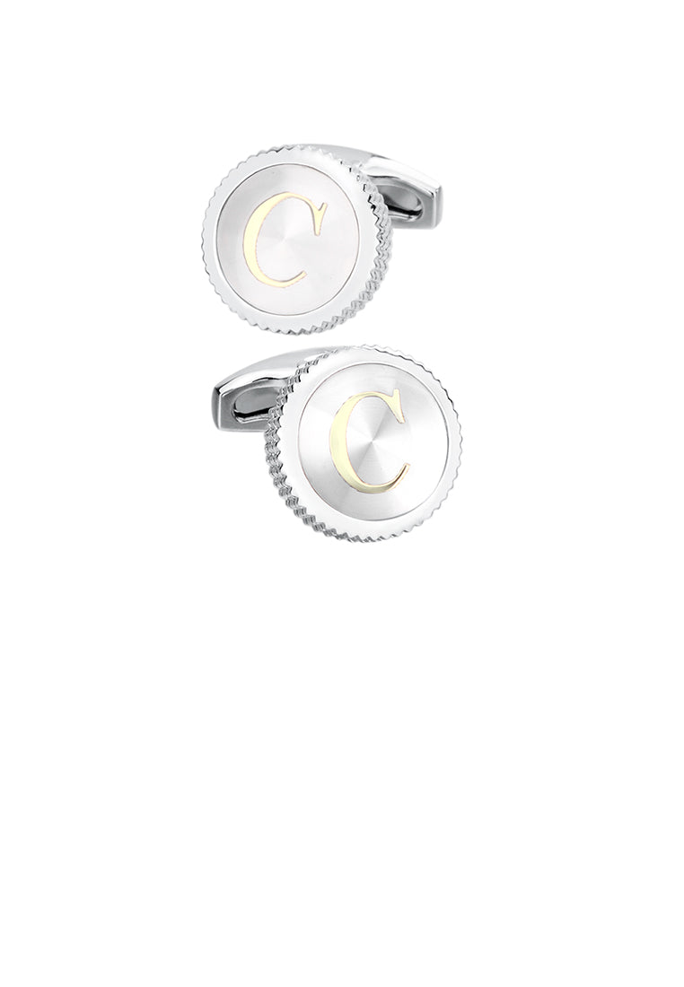 Fashion Simple English Alphabet C Round Cufflinks