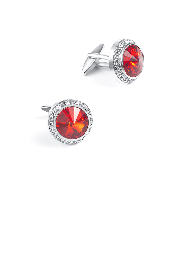 Fashion Simple Geometric Round Red Cubic Zirconia Cufflinks - Luxurious Look - Vibrant Color