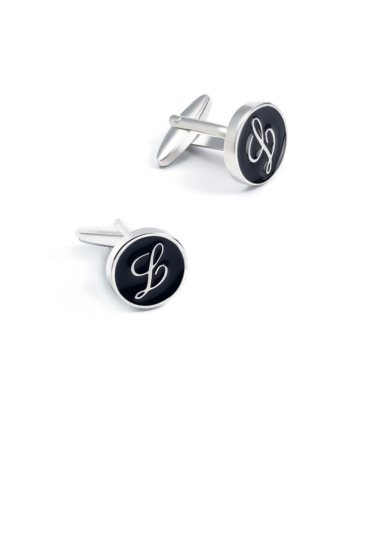 Fashion Simple English Alphabet L Black Geometric Round Cufflinks