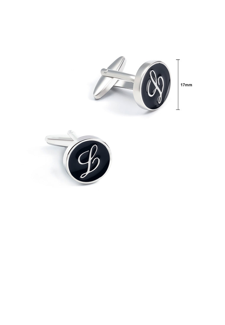 Fashion Simple English Alphabet L Black Geometric Round Cufflinks