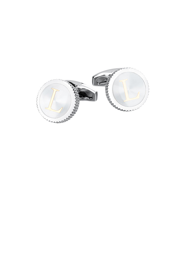 Fashion Simple English Alphabet L Round Cufflinks
