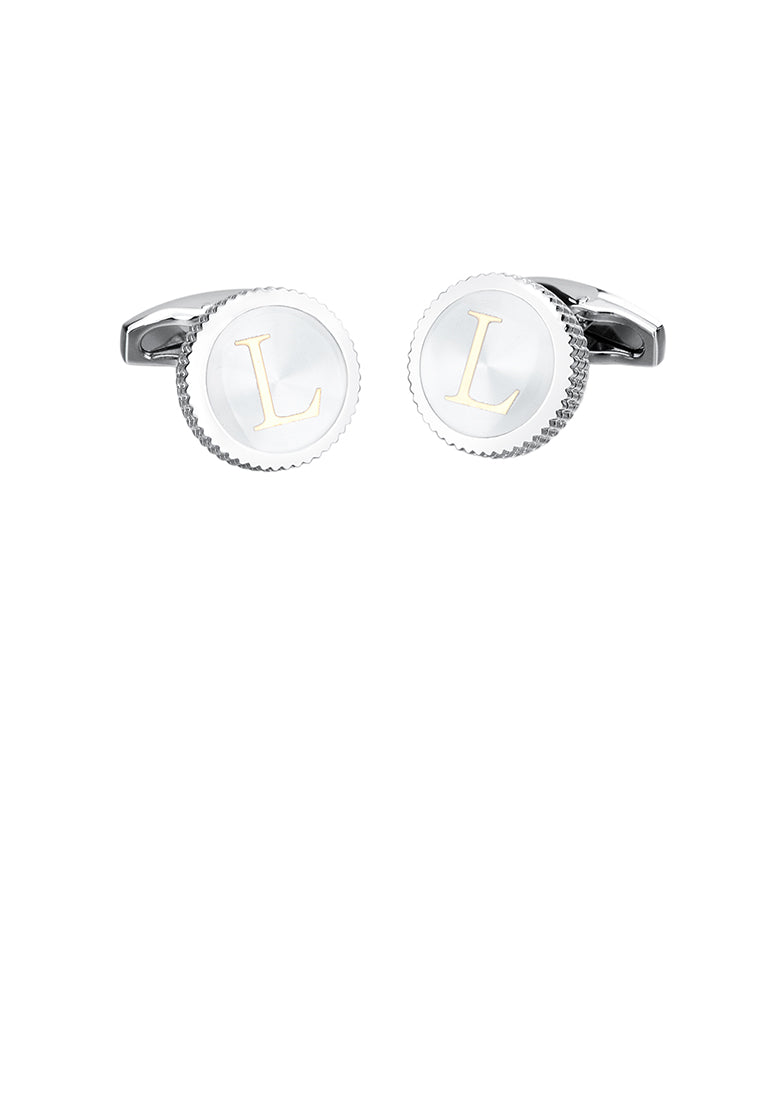 Fashion Simple English Alphabet L Round Cufflinks