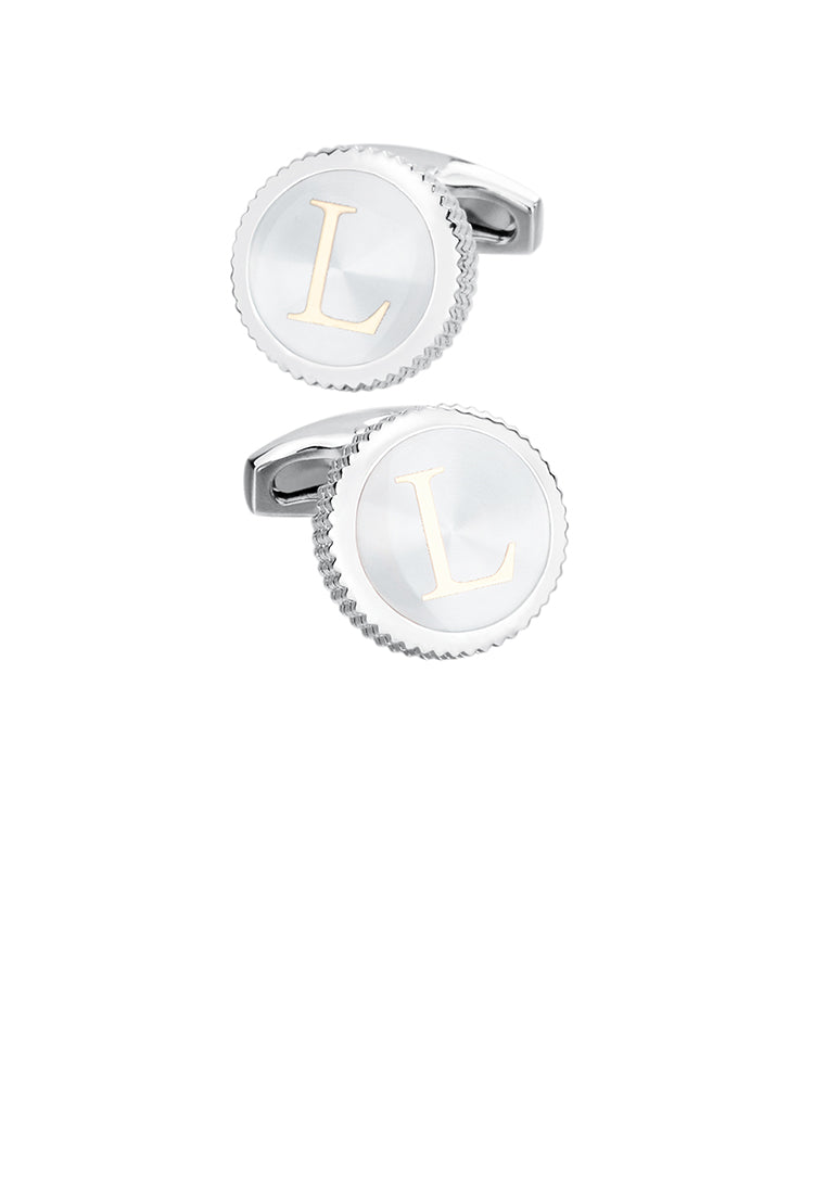 Fashion Simple English Alphabet L Round Cufflinks