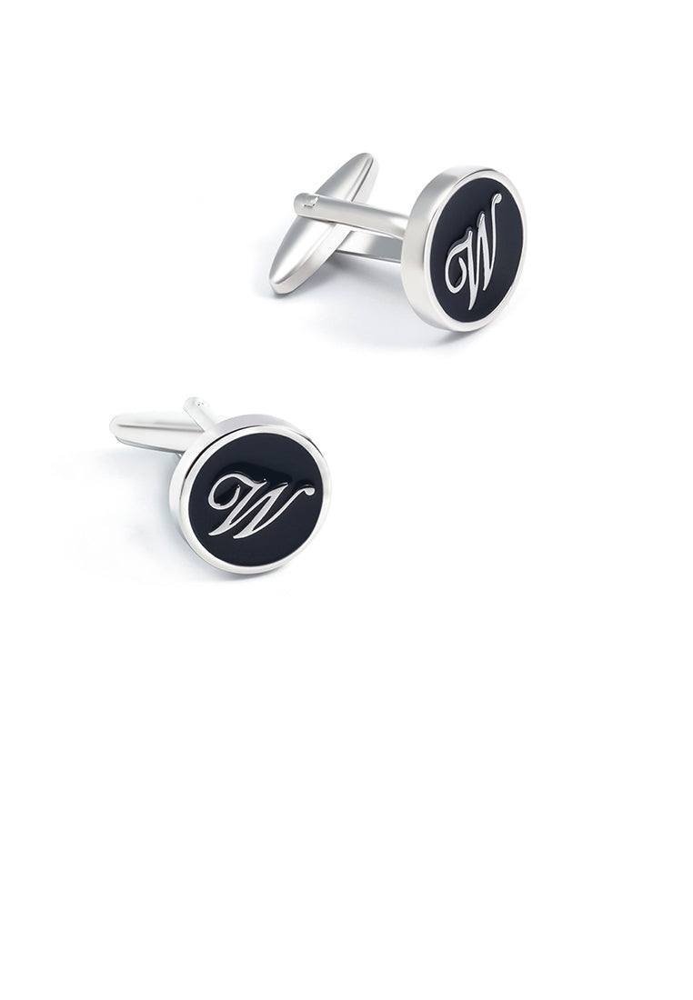 Fashion Simple English Alphabet W Black Geometric Round Cufflinks