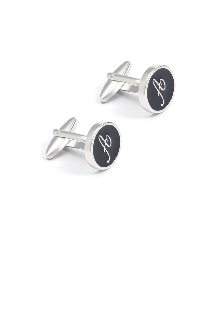 Fashion Simple English Alphabet A Black Geometric Round Cufflinks