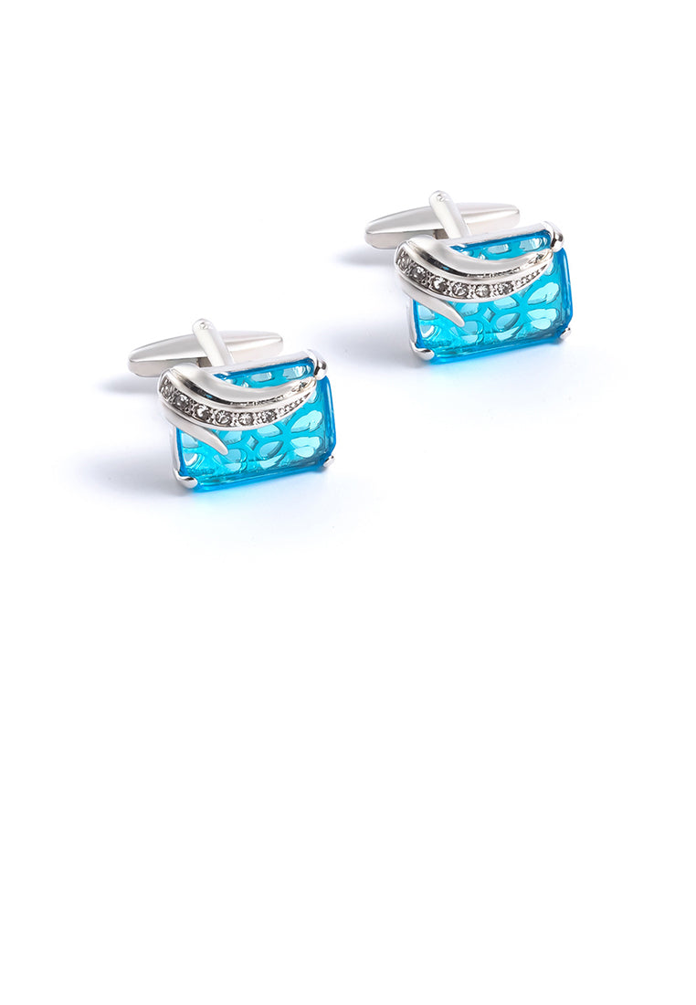 Simple Temperament Geometric Rectangle Blue Cubic Zirconia Cufflinks - Luxurious Look