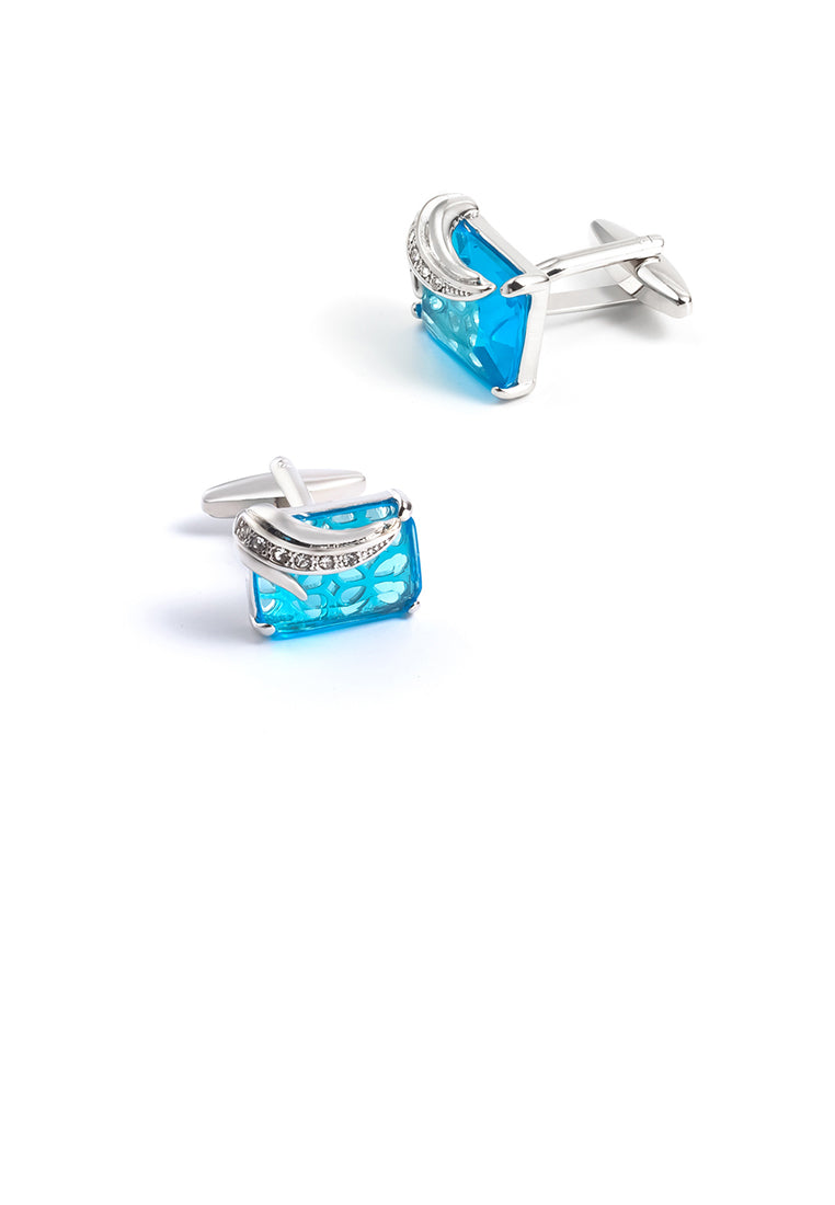 Simple Temperament Geometric Rectangle Blue Cubic Zirconia Cufflinks - Luxurious Look