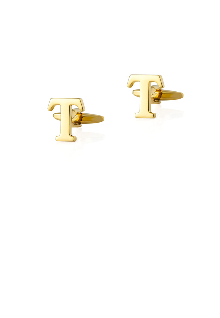 Fashion Simple Plated Gold English Alphabet T Cufflinks
