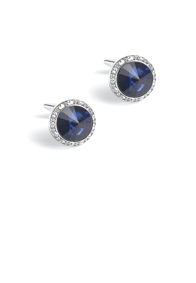 Fashion Simple Geometric Round Blue Cubic Zirconia Cufflinks - Luxurious Look