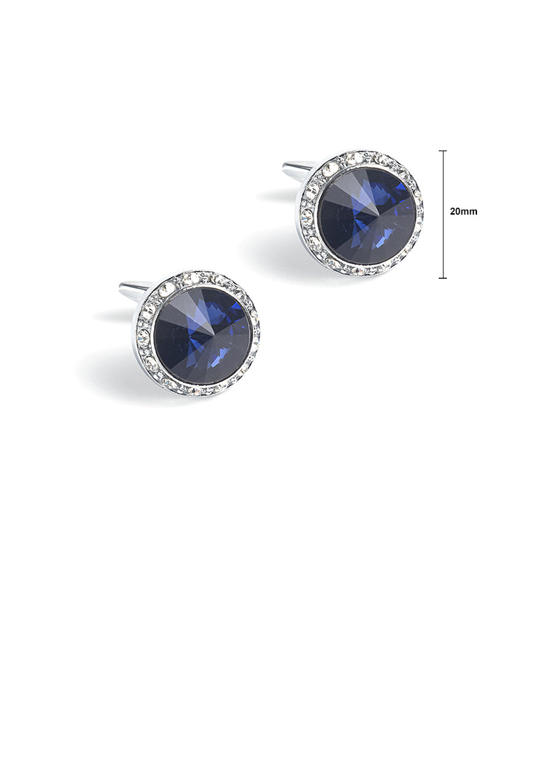 Fashion Simple Geometric Round Blue Cubic Zirconia Cufflinks - Luxurious Look