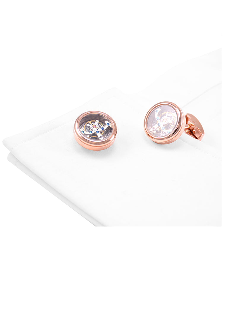 Fashion High-end Plated Rose Gold Balance Wheel Movement Men's Cufflinks