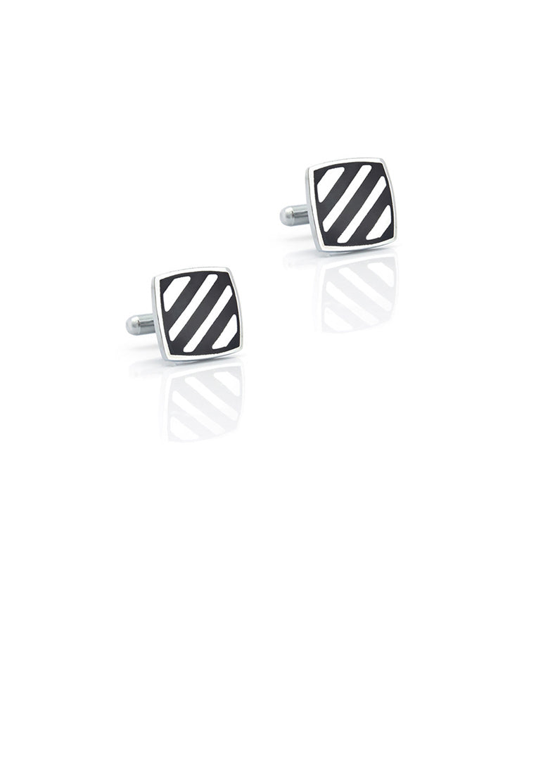 Fashion Simple Black Striped Geometric Square Cufflinks