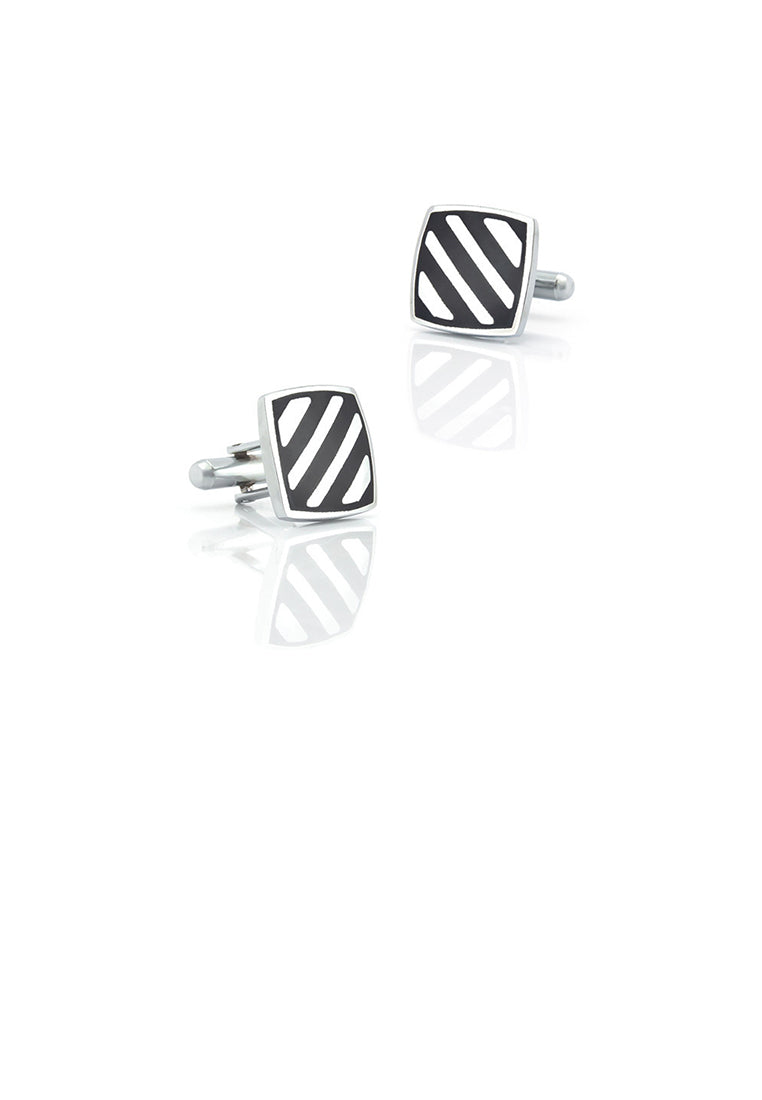 Fashion Simple Black Striped Geometric Square Cufflinks