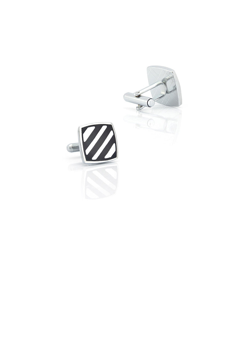Fashion Simple Black Striped Geometric Square Cufflinks