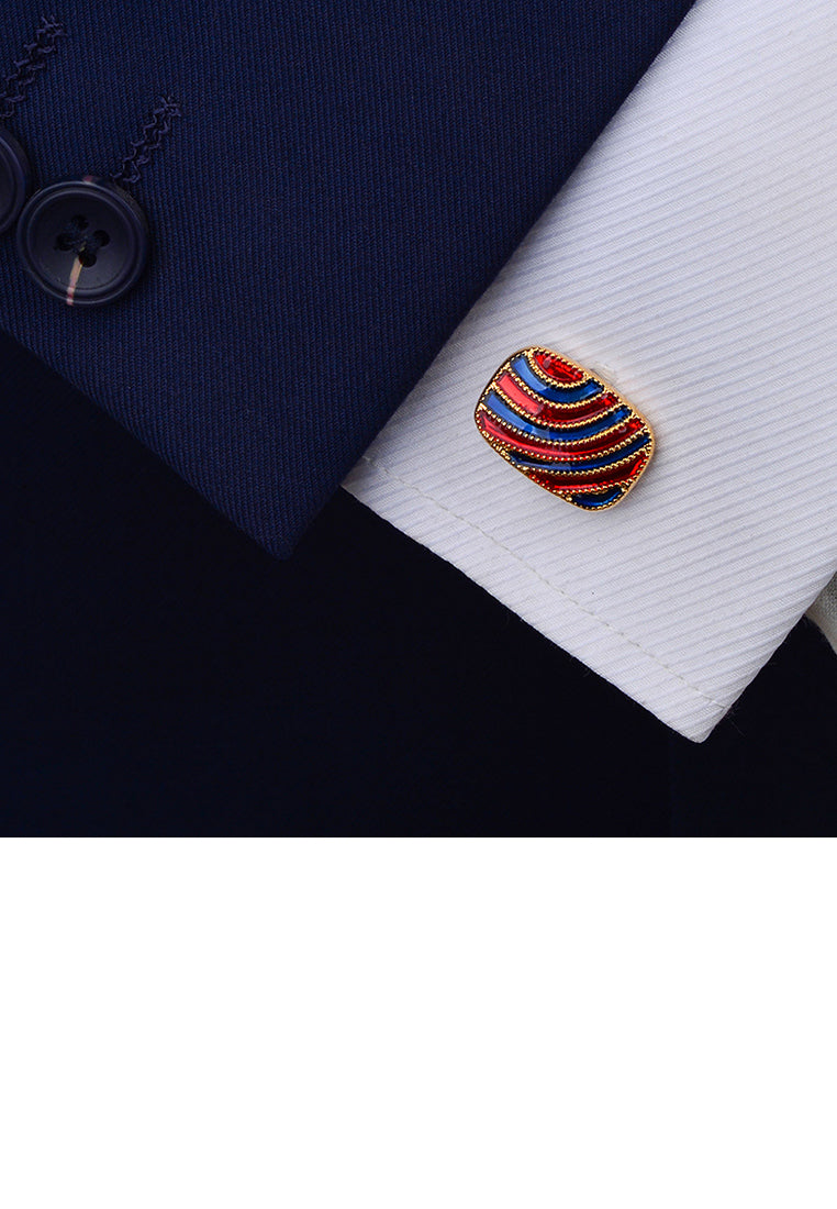 Fashion High-end Plated Gold Geometric Square Color Striped Cufflinks