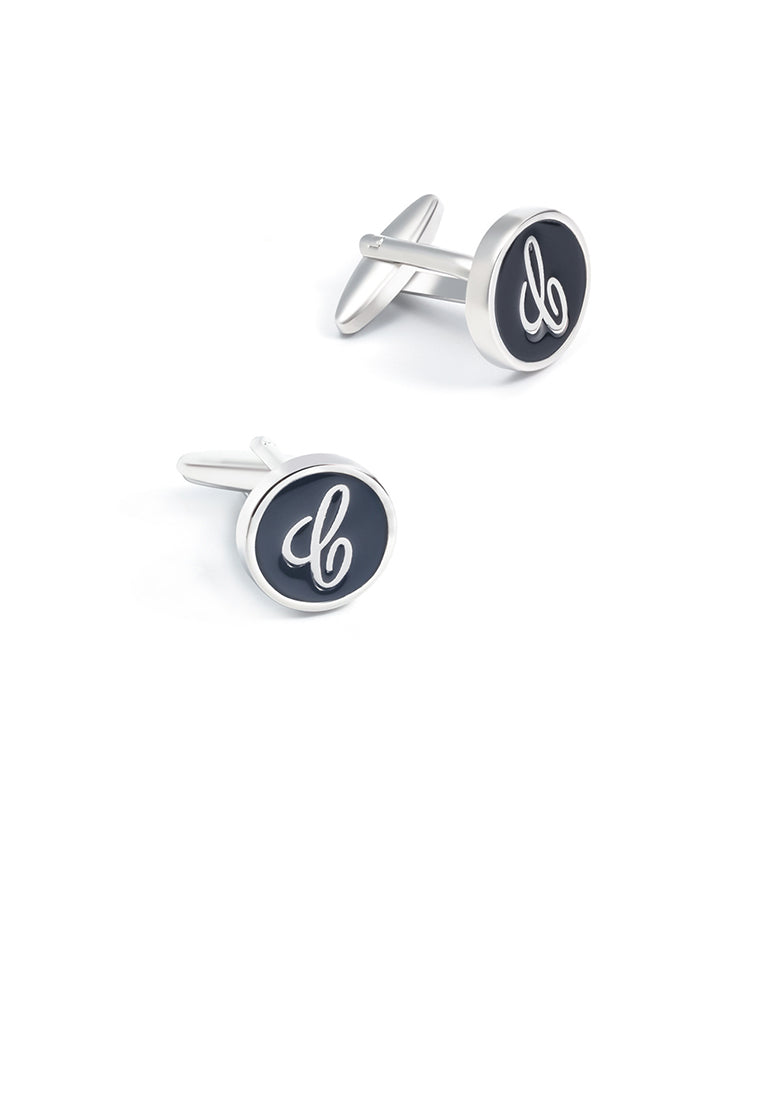 Fashion Simple English Alphabet C Black Geometric Round Cufflinks
