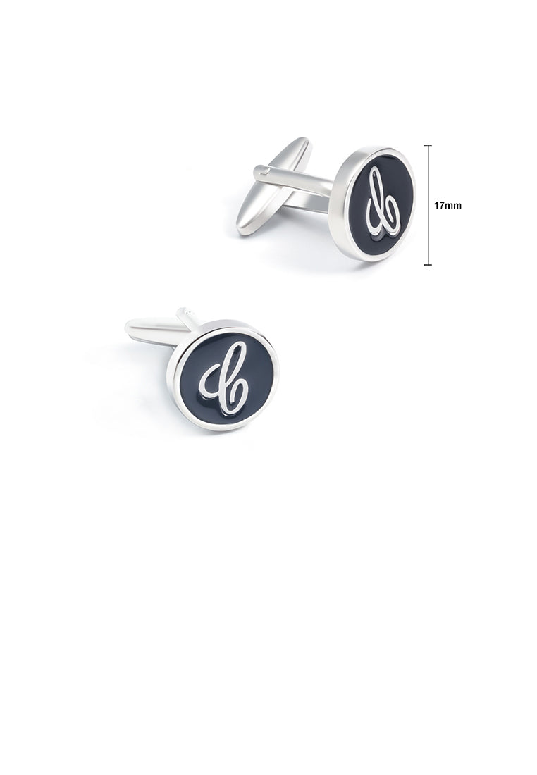 Fashion Simple English Alphabet C Black Geometric Round Cufflinks