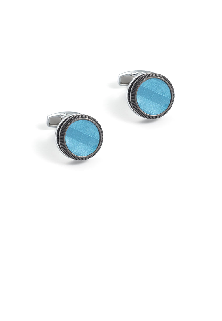 Fashion Simple Blue Geometric Round Cufflinks