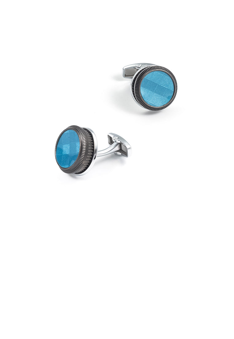 Fashion Simple Blue Geometric Round Cufflinks