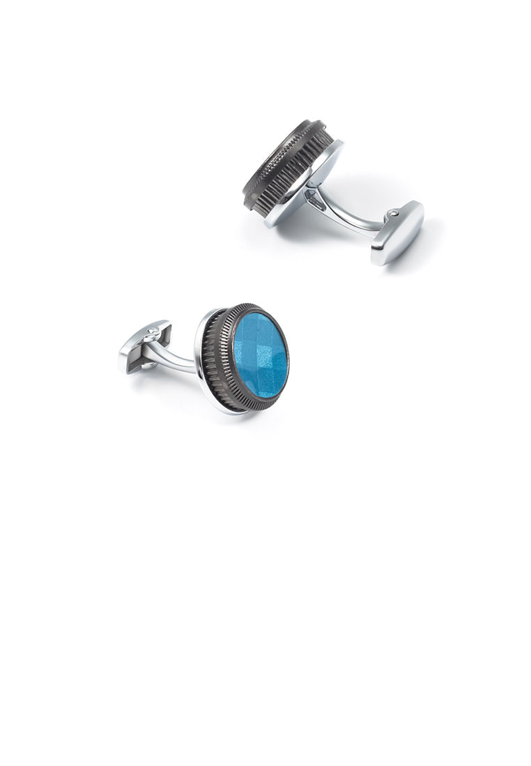 Fashion Simple Blue Geometric Round Cufflinks