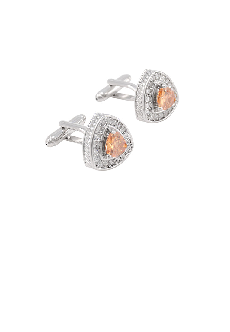 Elegant Bright Geometric Triangle Champagne Cubic Zirconia Cufflinks - Luxurious Look