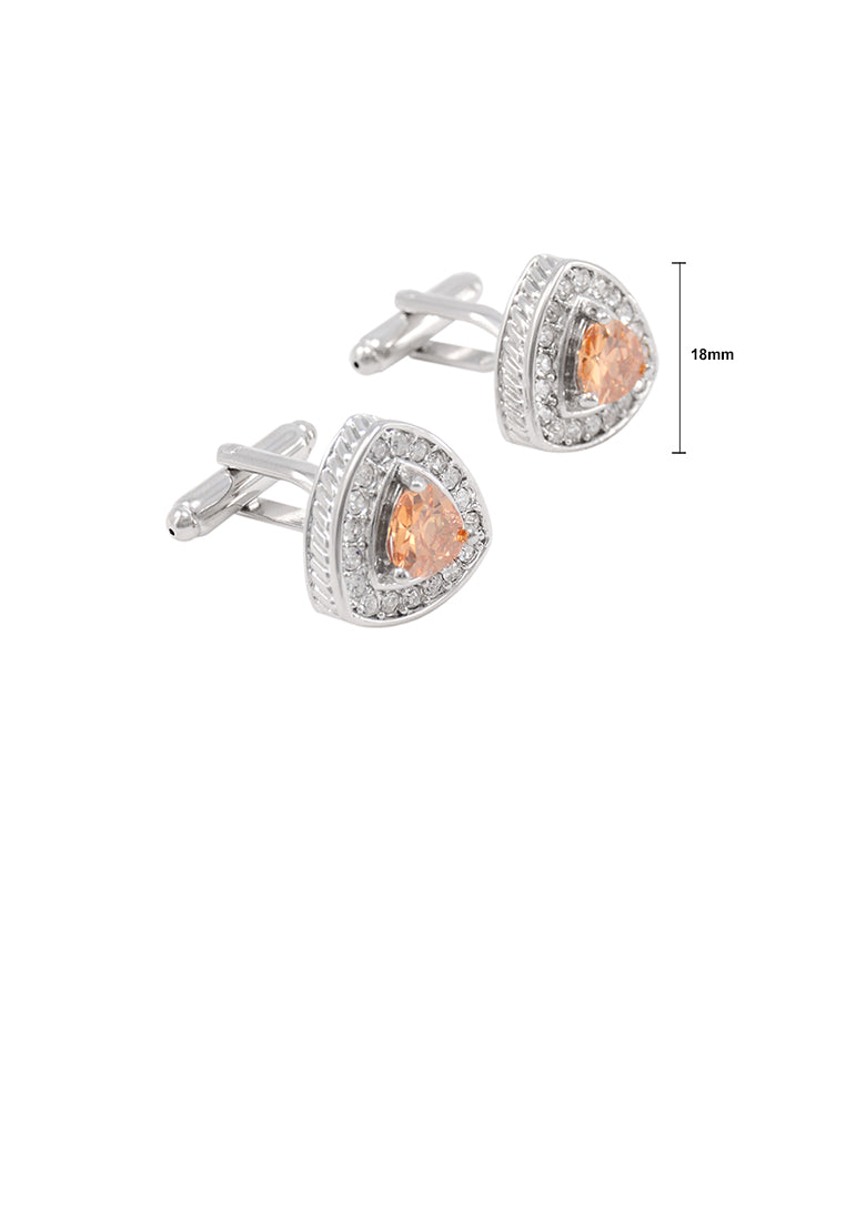 Elegant Bright Geometric Triangle Champagne Cubic Zirconia Cufflinks - Luxurious Look